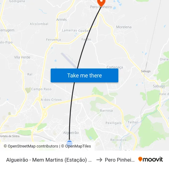 Algueirão - Mem Martins (Estação) P3 to Pero Pinheiro map