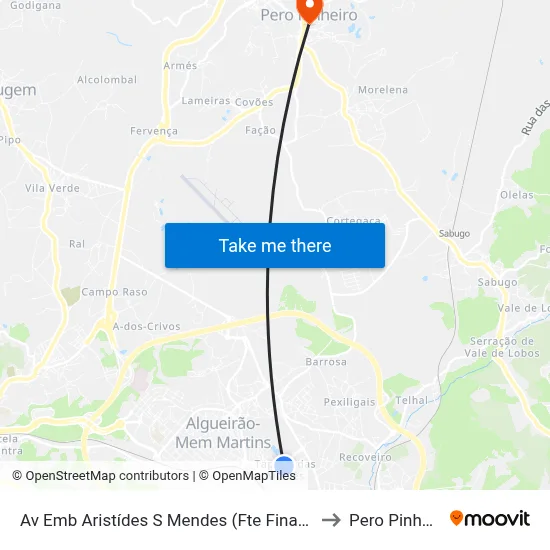 Av Emb Aristídes S Mendes (Fte Finanças) to Pero Pinheiro map