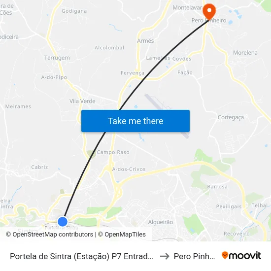 Portela de Sintra (Estação) P7 Entrada Norte to Pero Pinheiro map