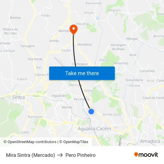 Mira Sintra (Mercado) to Pero Pinheiro map