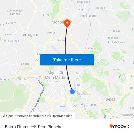 Bairro Fitares to Pero Pinheiro map