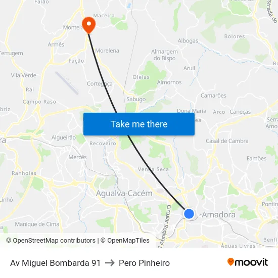 Av Miguel Bombarda 91 to Pero Pinheiro map