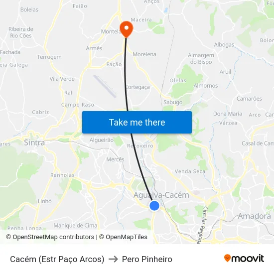 Cacém (Estr Paço Arcos) to Pero Pinheiro map