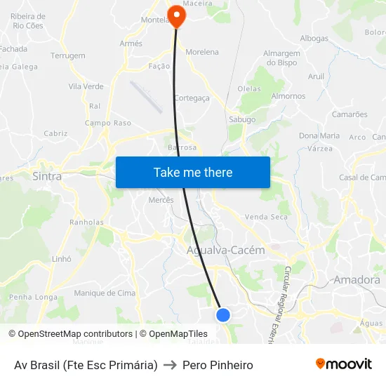 Av Brasil (Fte Esc Primária) to Pero Pinheiro map