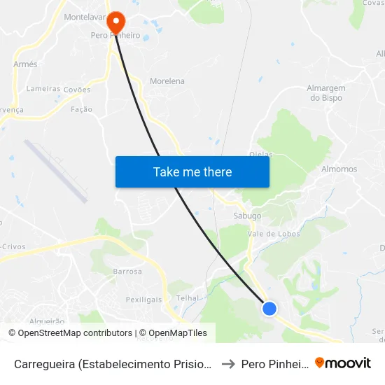 Carregueira (Estabelecimento Prisional) to Pero Pinheiro map