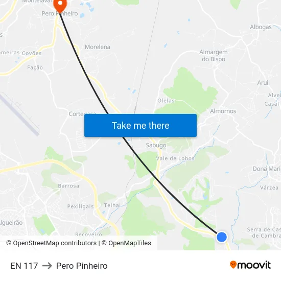 EN 117 to Pero Pinheiro map