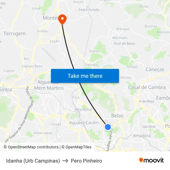 Idanha (Urb Campinas) to Pero Pinheiro map