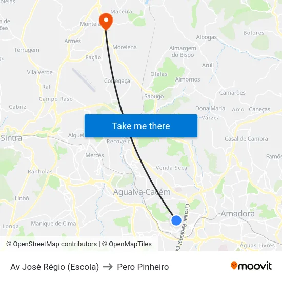 Av José Régio (Escola) to Pero Pinheiro map