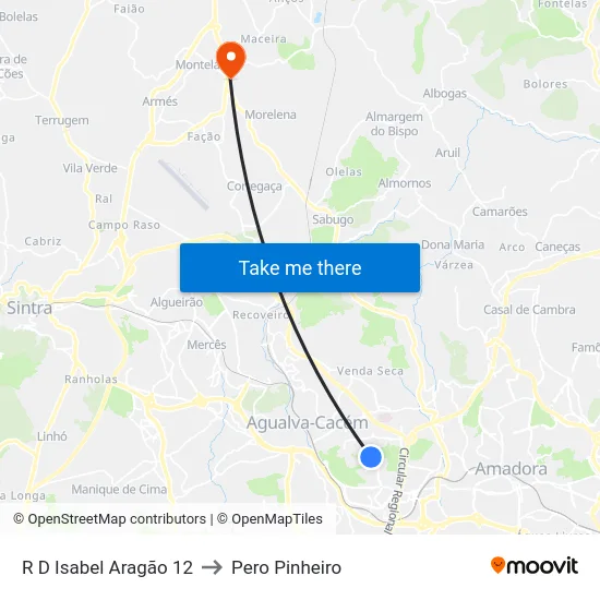 R D Isabel Aragão 12 to Pero Pinheiro map