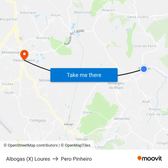 Albogas (X) Loures to Pero Pinheiro map