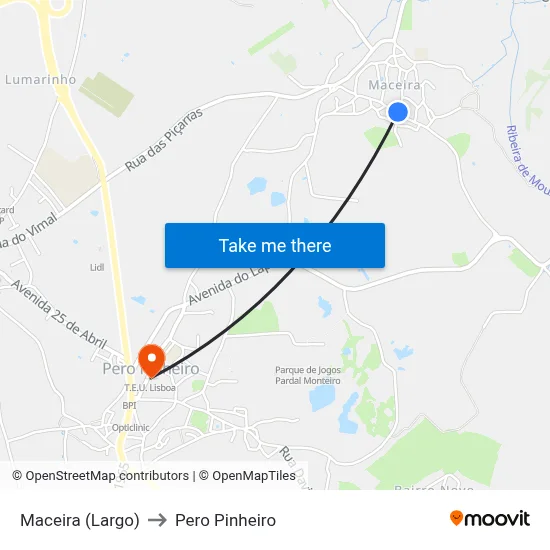 Maceira (Largo) to Pero Pinheiro map
