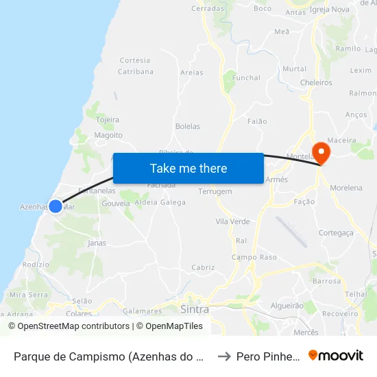 Parque de Campismo (Azenhas do Mar) to Pero Pinheiro map