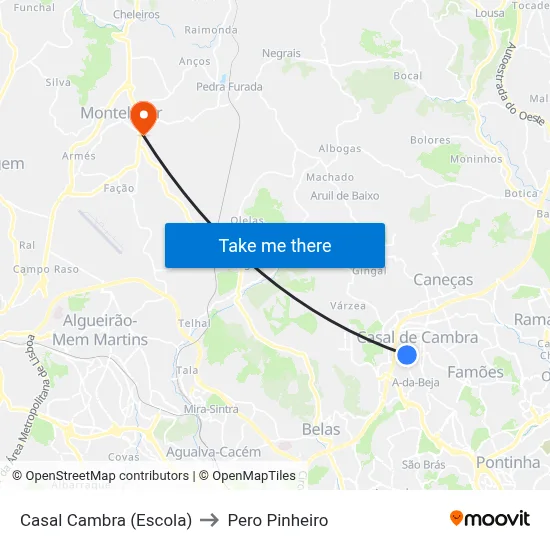 Casal Cambra (Escola) to Pero Pinheiro map