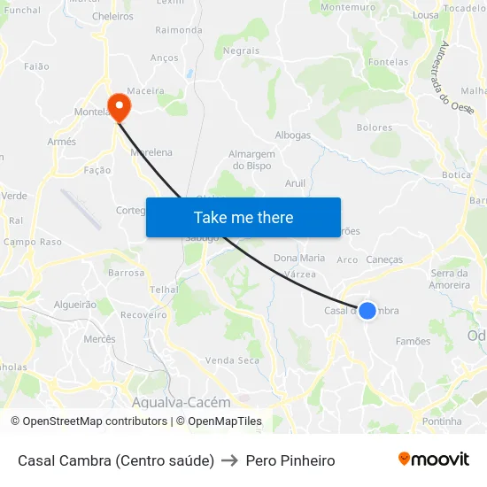 Casal Cambra (Centro saúde) to Pero Pinheiro map
