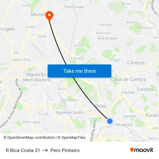 R Bica Costa 31 to Pero Pinheiro map