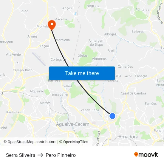 Serra Silveira to Pero Pinheiro map