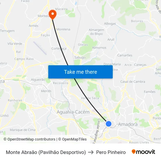 Monte Abraão (Pavilhão Desportivo) to Pero Pinheiro map