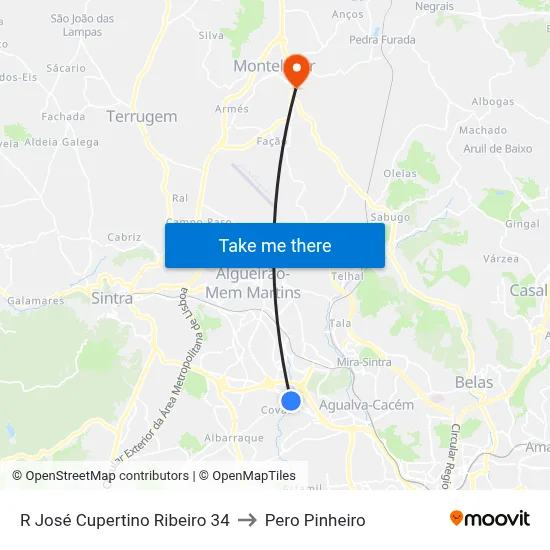 R José Cupertino Ribeiro 34 to Pero Pinheiro map