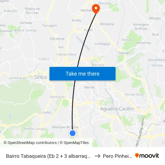 Bairro Tabaqueira (Eb 2 + 3 albarraque) to Pero Pinheiro map