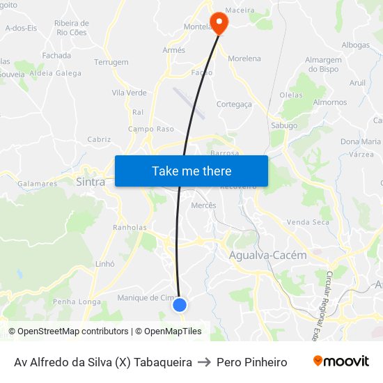 Av Alfredo da Silva (X) Tabaqueira to Pero Pinheiro map