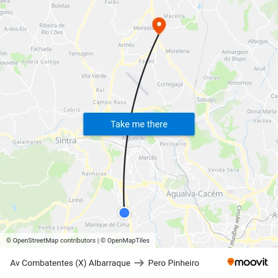 Av Combatentes (X) Albarraque to Pero Pinheiro map