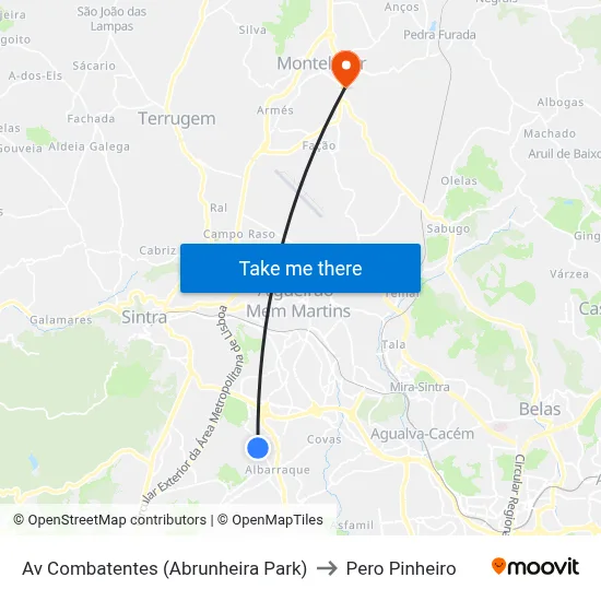 Av Combatentes (Abrunheira Park) to Pero Pinheiro map