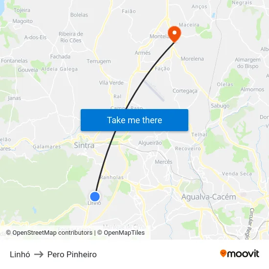Linhó to Pero Pinheiro map