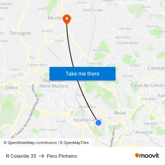 R Colaride 35 to Pero Pinheiro map