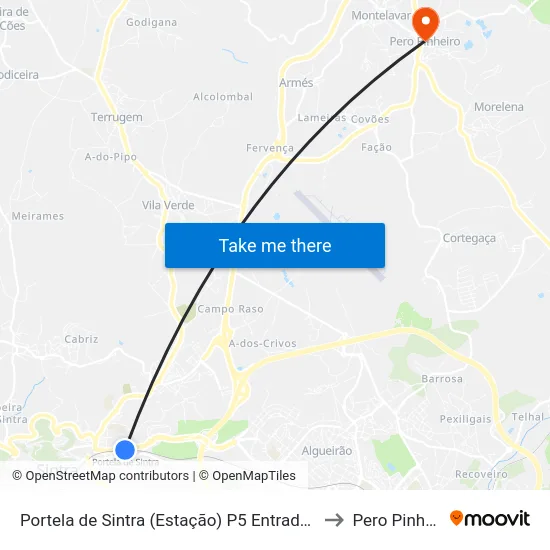 Portela de Sintra (Estação) P5 Entrada Norte to Pero Pinheiro map