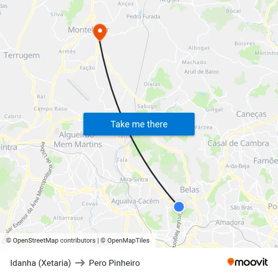 Idanha (Xetaria) to Pero Pinheiro map