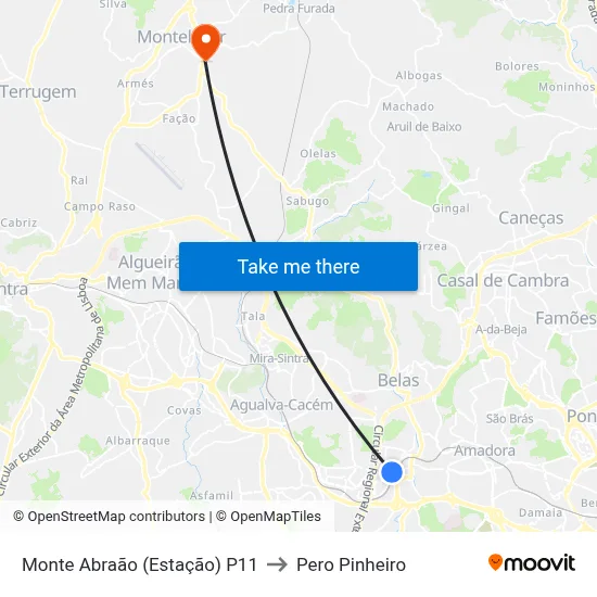 Monte Abraão (Estação) P11 to Pero Pinheiro map
