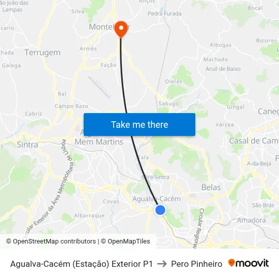 Agualva-Cacém (Estação) Exterior P1 to Pero Pinheiro map