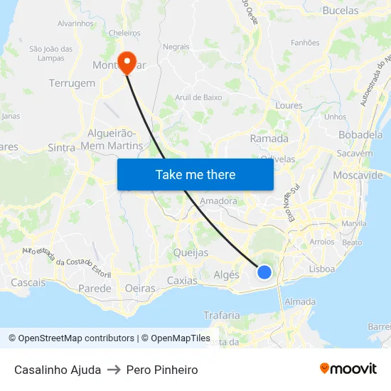 Casalinho Ajuda to Pero Pinheiro map