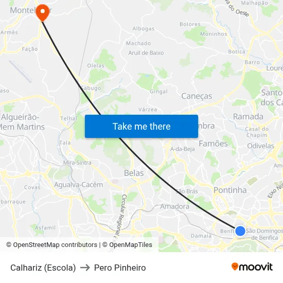 Calhariz (Escola) to Pero Pinheiro map