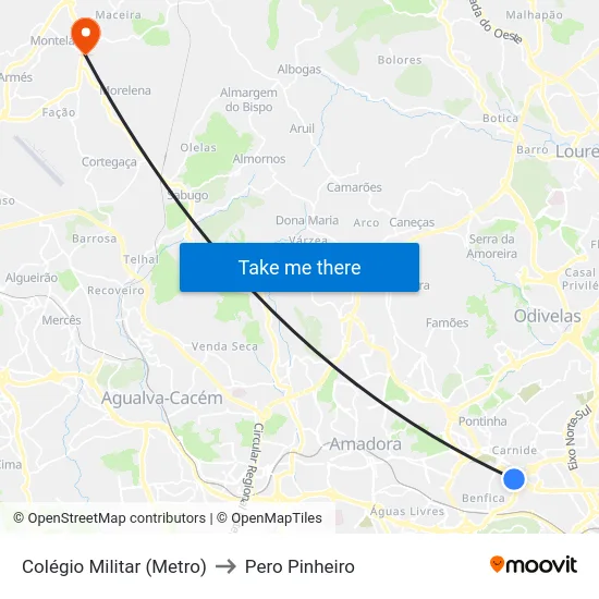 Colégio Militar (Metro) to Pero Pinheiro map