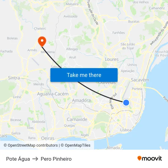 Pote Água to Pero Pinheiro map
