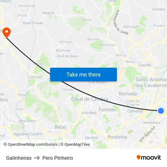 Galinheiras to Pero Pinheiro map