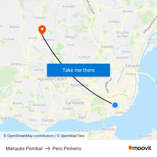 Marquês Pombal to Pero Pinheiro map