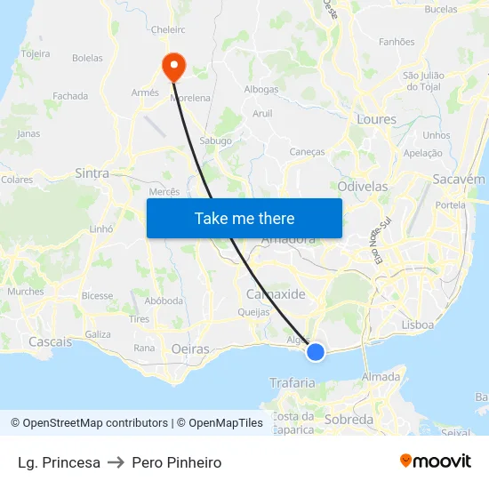Lg. Princesa to Pero Pinheiro map
