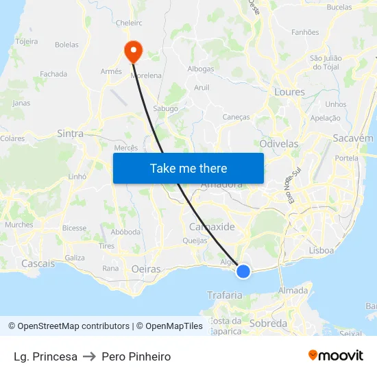 Lg. Princesa to Pero Pinheiro map