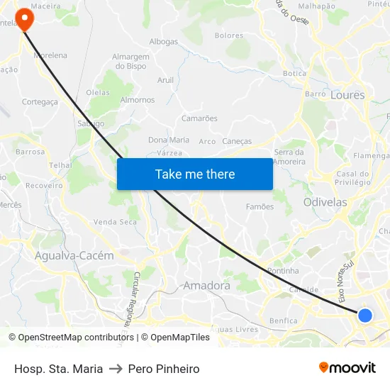 Hosp. Sta. Maria to Pero Pinheiro map