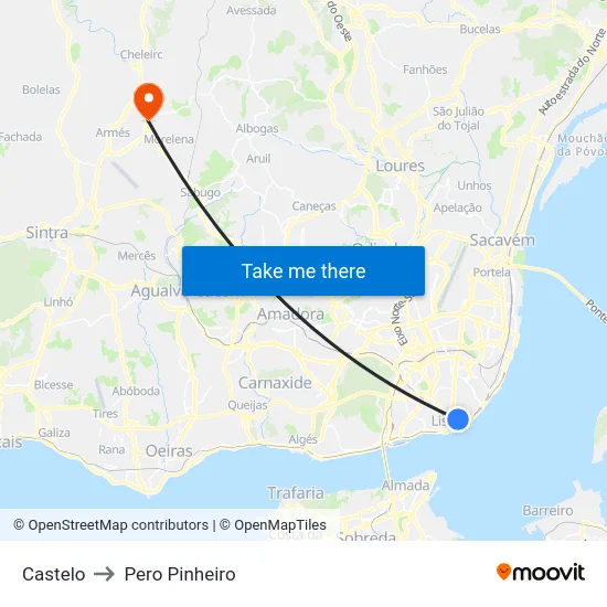 Castelo to Pero Pinheiro map