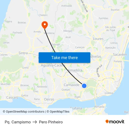Pq. Campismo to Pero Pinheiro map