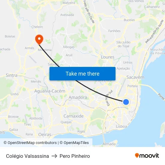 Colégio Valsassina to Pero Pinheiro map