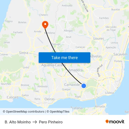 B. Alto Moinho to Pero Pinheiro map