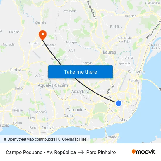 Campo Pequeno - Av. República to Pero Pinheiro map