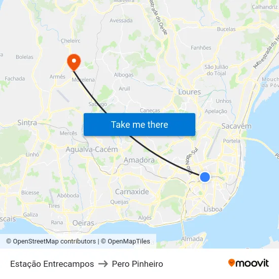 Estação Entrecampos to Pero Pinheiro map