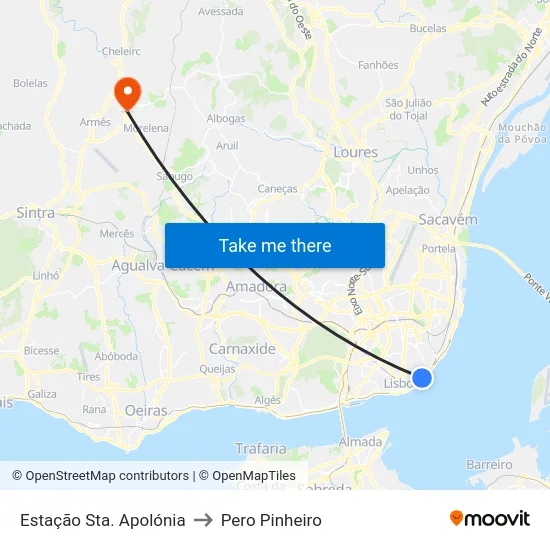 Estação Sta. Apolónia to Pero Pinheiro map