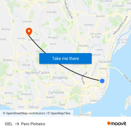 ISEL to Pero Pinheiro map