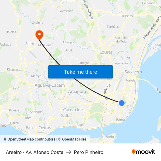 Areeiro - Av. Afonso Costa to Pero Pinheiro map
